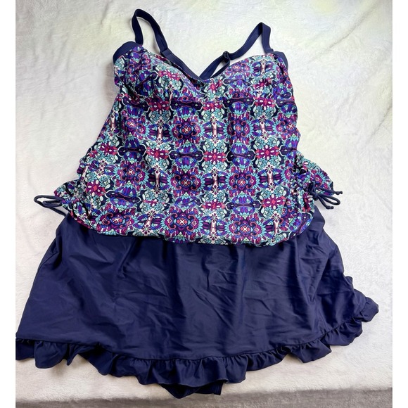 Sonria Other - Sonria Women's Two Piece Swimsuit Ruffle Skirt Tankini Top Built In Bra Sz 20W